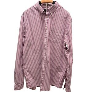 Eddie Bauer Men's Pink/White Striped Button Up Relaxed Dress Shirt XLT Preppy